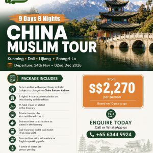 9 Days 8 Nights China Muslim Tour Kunming + Dali + Ljiang + Shangri-La [24 Nov - 02 Dec 2026]