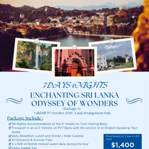 7 Days 6 Nights Sri Lanka Enchanting (Package A) [valid 31st Oct 2026]
